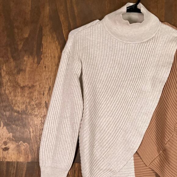 Express Womens Sweater Tan Brown Crossover Front Mock Neck Long Sleeve XS - Picture 4 of 12